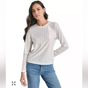 🤍DKNY Jeans Women's Studded Crewneck Long-Sleeve Top